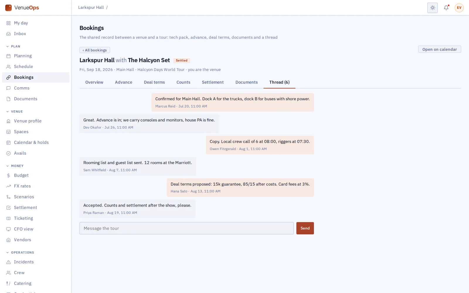 Booking message thread