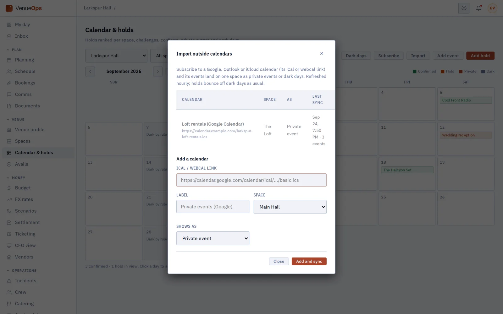 Importing outside calendars